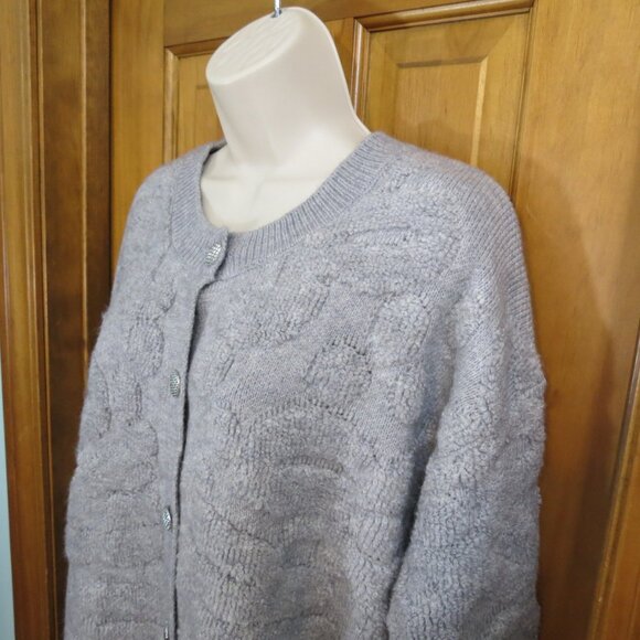 Elena Wang Light Grey Cardigan Sweater Buttons Size Large - Picture 3 of 11